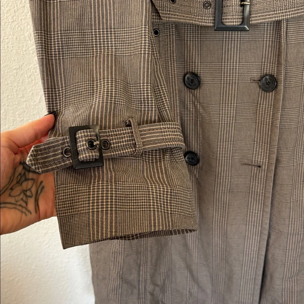 90s dogtooth‎ Trench Coat